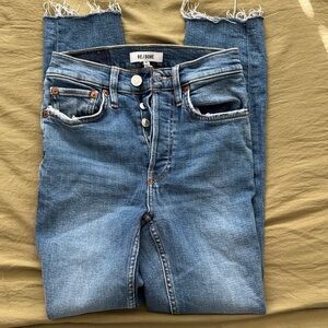 Re/Done Distressed Blue Ankle Jeans